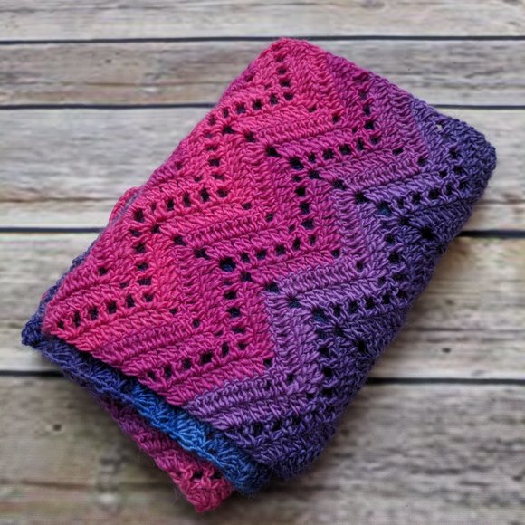 Wool Scarf in Hot Pink, Blue and Purple Chevron - Picture 2 of 5